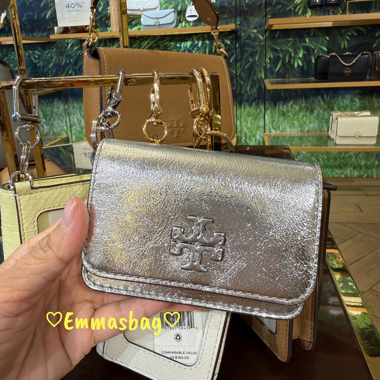 Tory Burch Thea Flap Card Case 175924 Metallic Silver $160